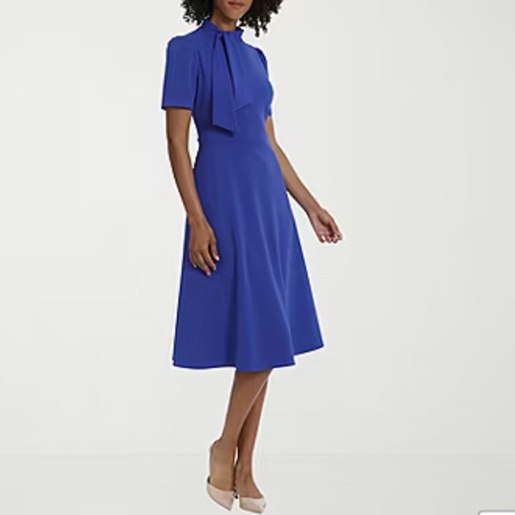 Ivy & Blue Neck Tie Short Sleeve Dress - Picture 2 of 13